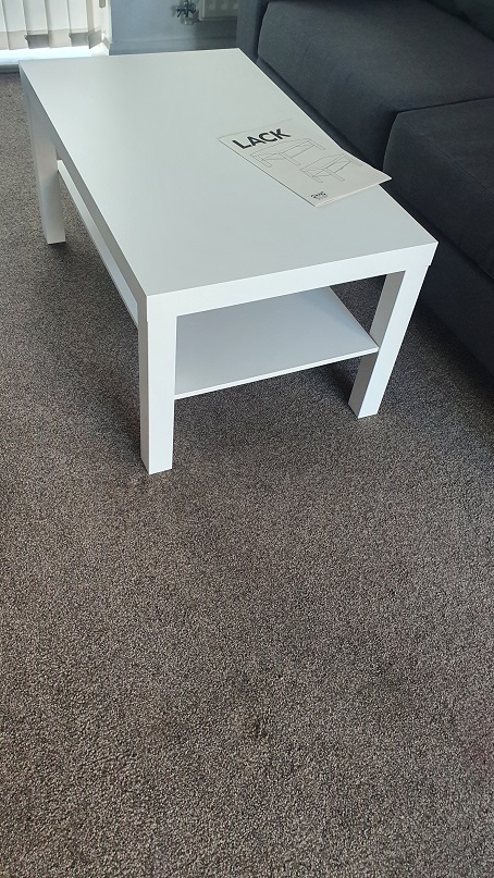 Photo of an Ikea Lack Table we assembled at Padstow, Cornwall